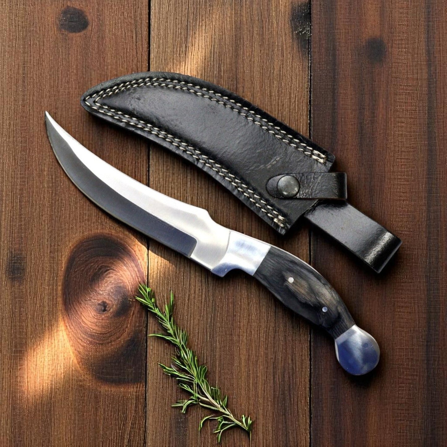 Custom Handmade Hunting Knife with Black Wood Handle