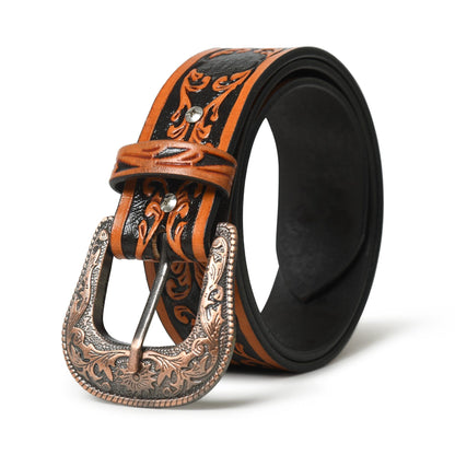 Western Cowboy Leather Belt - Black & Brown