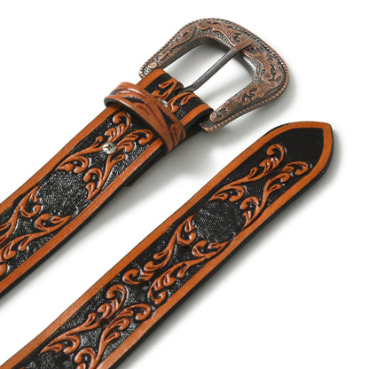 Western Cowboy Leather Belt - Black & Brown