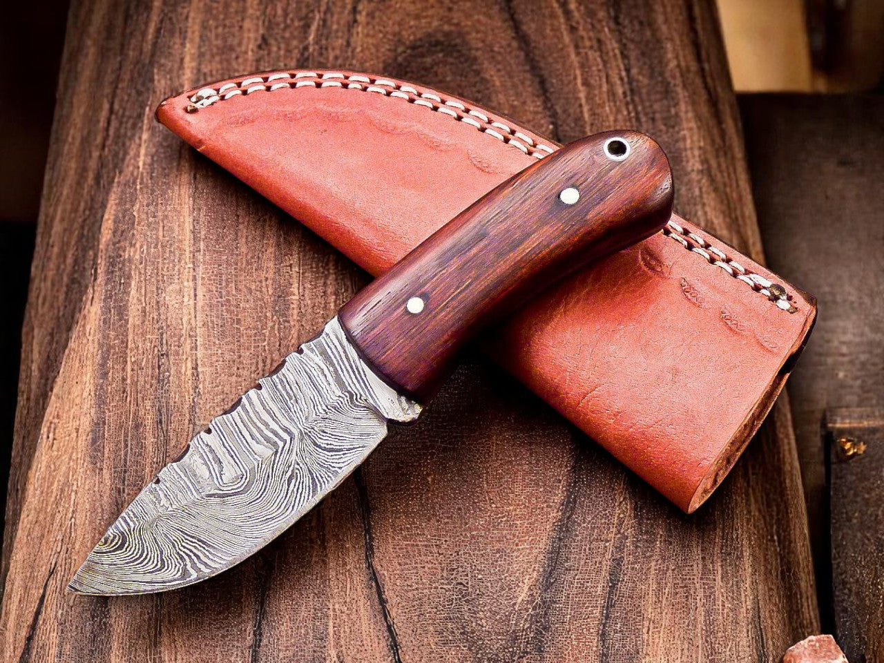 Custom Handmade Damascus Skinning Knife – 6.25"