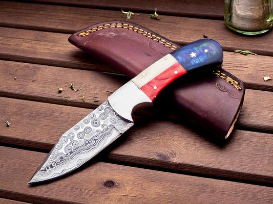 Custom Handmade Damascus Hunting Knife 6.25"
