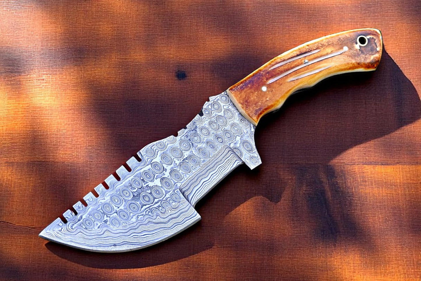 Handmade Damascus Hunting Knife with Camel Bone Handle