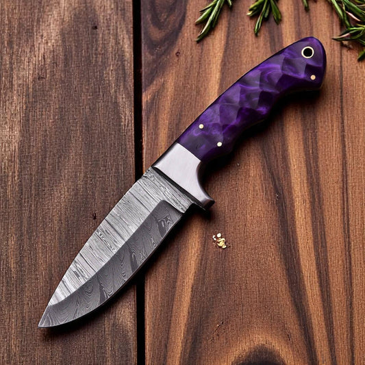 Handmade Damascus Steel Hunting Knife 8" with Sheath